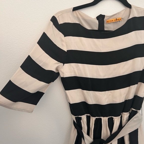 Alice Olivia Stripe Dress Small Black White Button Down Back Silk Tie Waist - Picture 3 of 9
